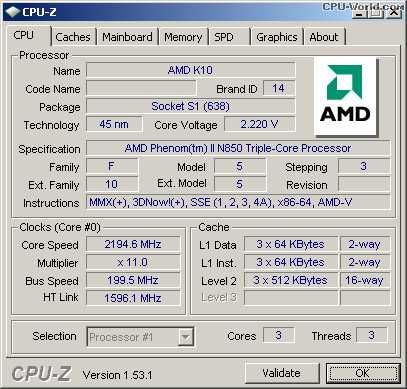 Processador Mobile AMD Phenom II Triple-Core N850