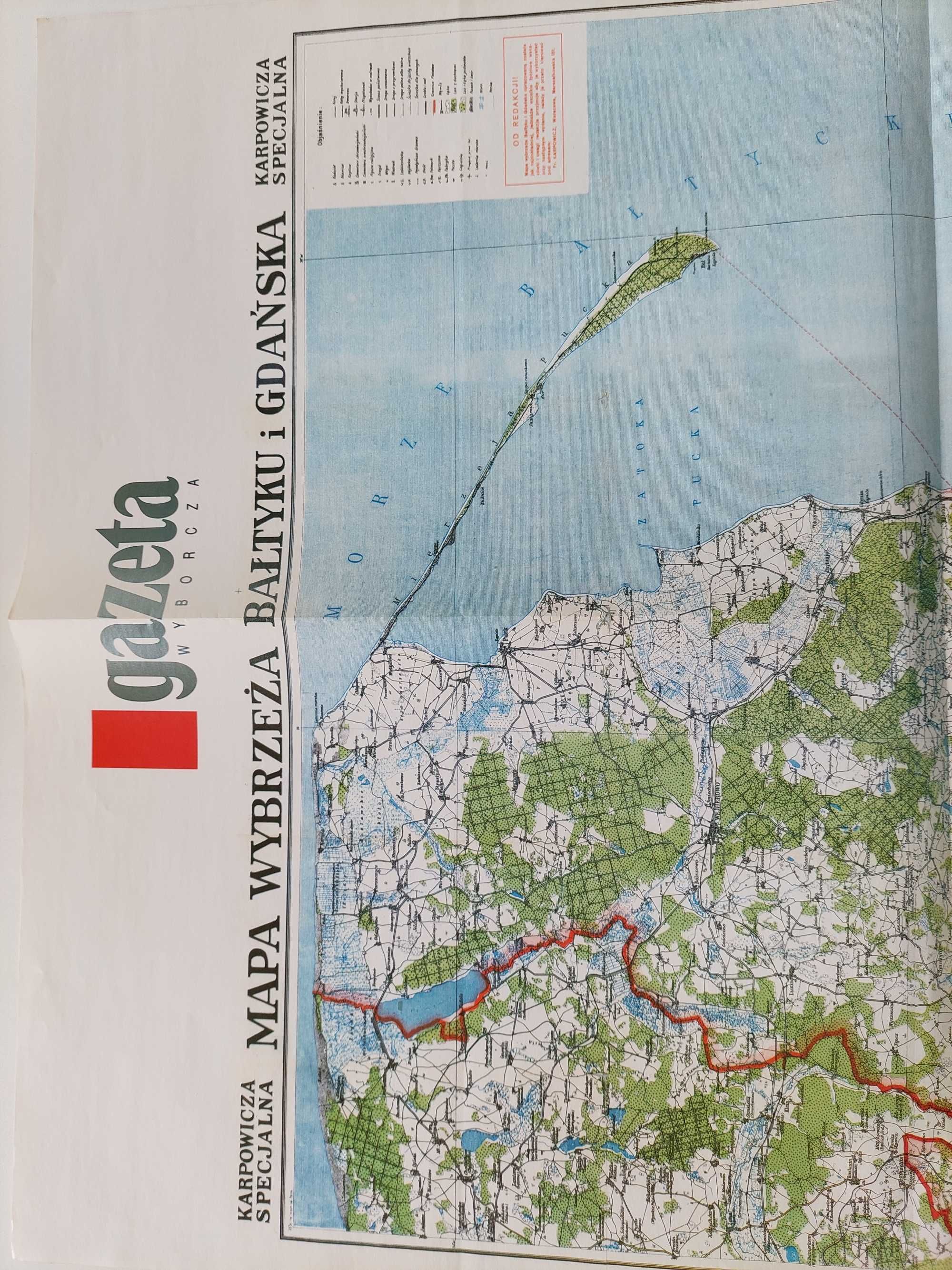 Mapa Wybrzeża Bałtyku i Gdańska. F. Karpowicz. Reprint gazeta Wyborcza