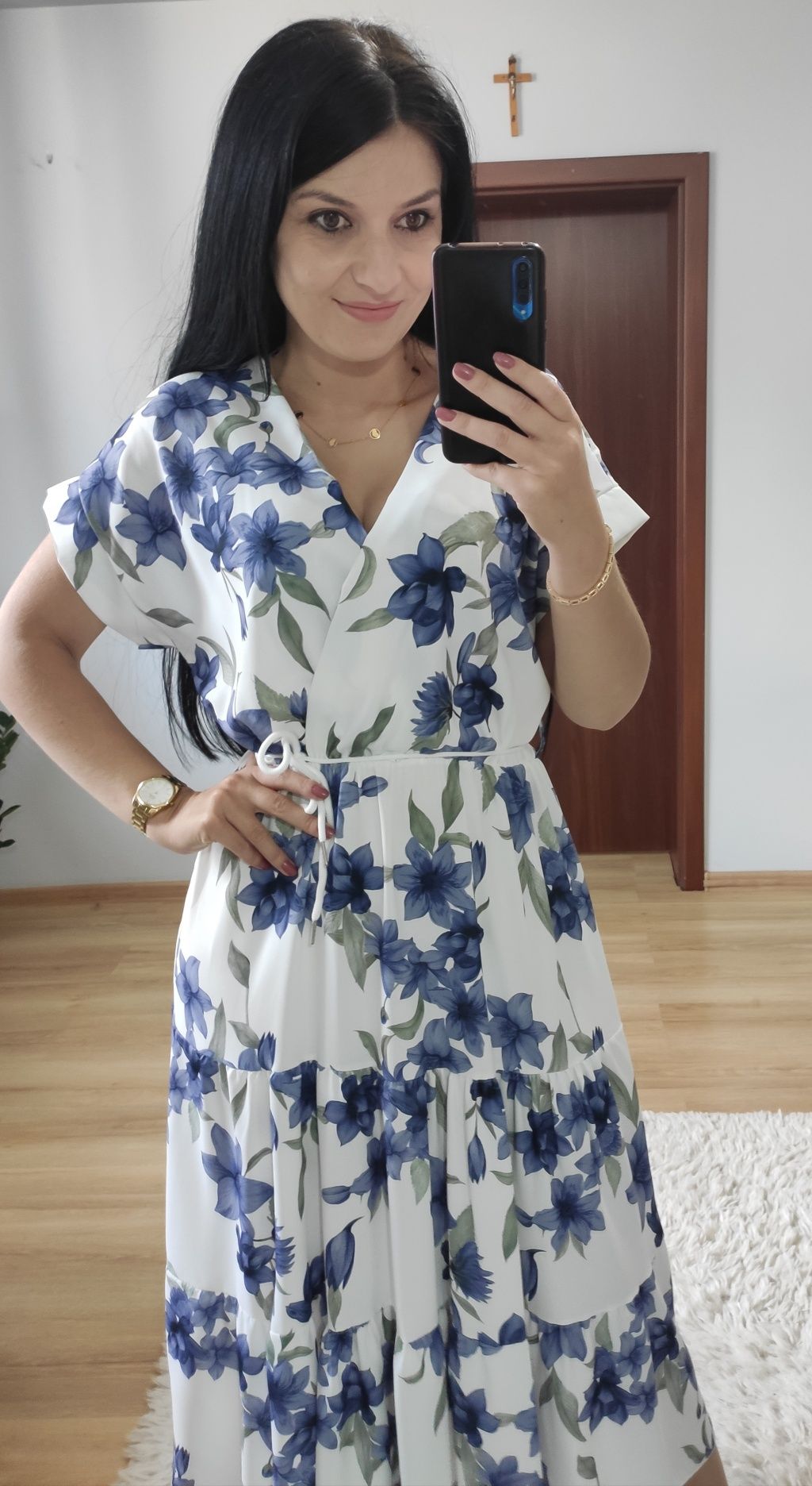 Sukienka MIDI w kwiaty wesele komunia chrzciny