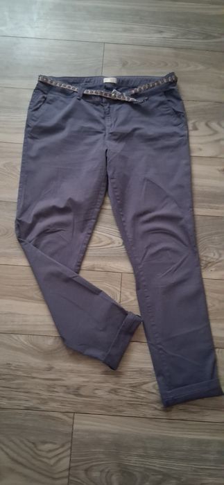 ESPRIT zestaw 42 /XL szare chinosy z paskiem bawełna + bluzeczka róż