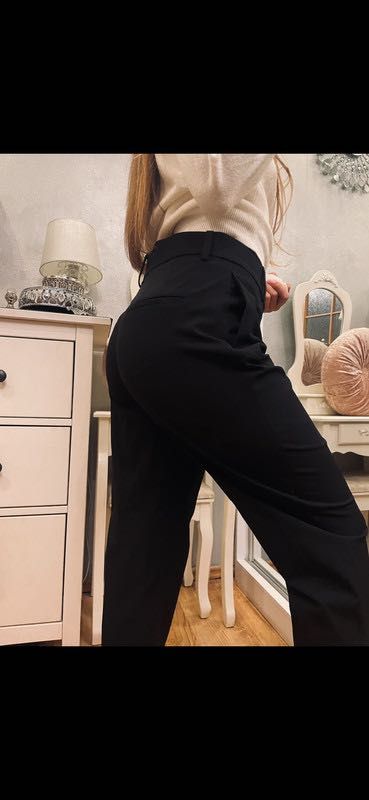 Spodnie czarne garniturowe proste h&m L 40 m wiskoza wysoki stan