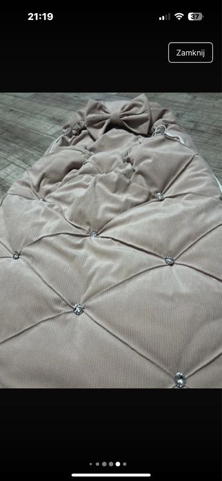 Spiworek do gondoli pikowany velvet brudny roz diamenciki i kokarda