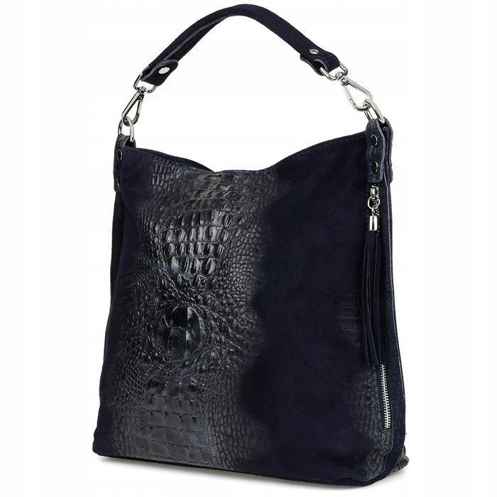 Torebka Skórzana Zamszowa Croco Shopper Duża