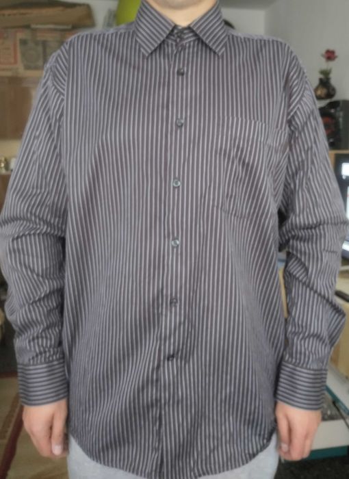 Koszula bawełniana czarna w błękitne paski, rozmiar (44)  176/182