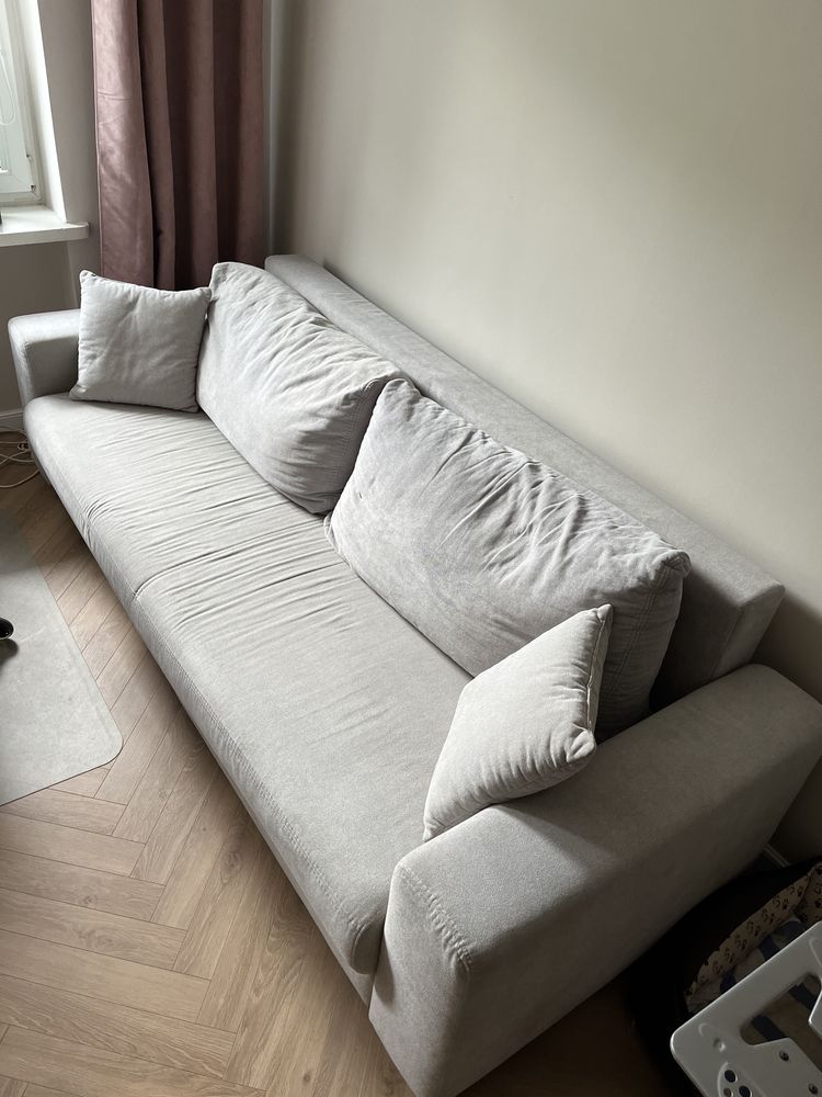 Szara, wygodna, rozkladana sofa kanapa z funkcją spania 240x95cm