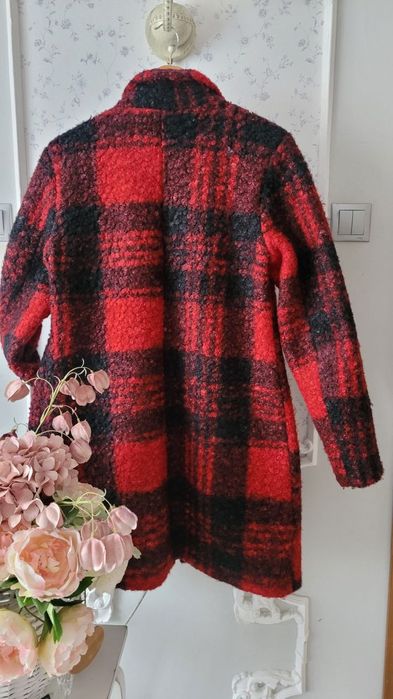 Пальто-жакет бордо клетка
