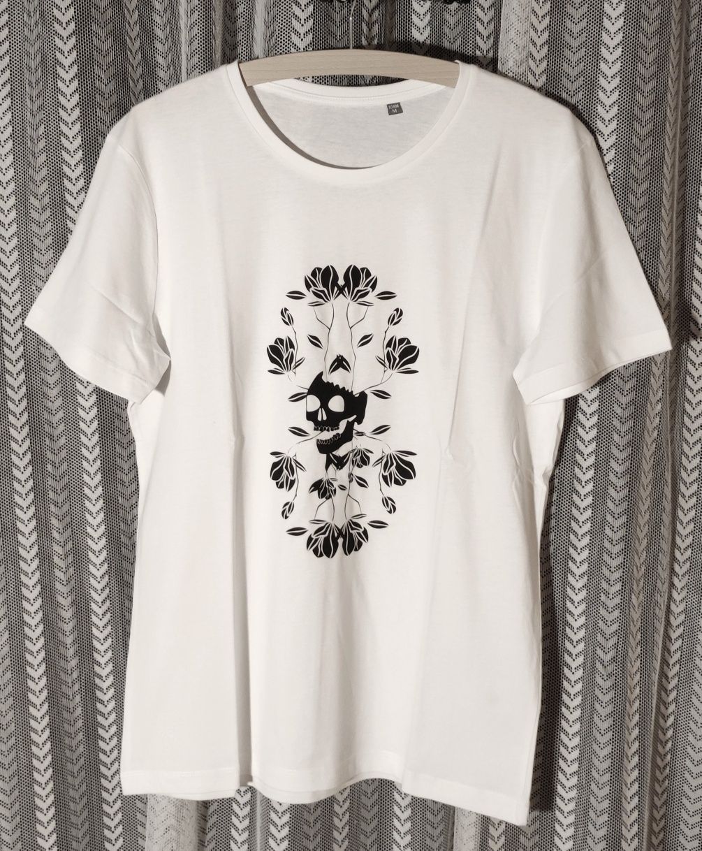 T-shirts brancas com Caveiras Unisexo
