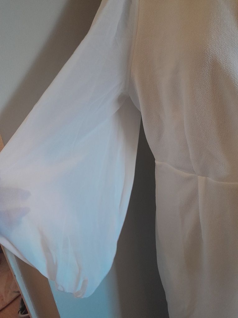 Biała długa maxi sukienka kopertowy dekolt L XL 40 42