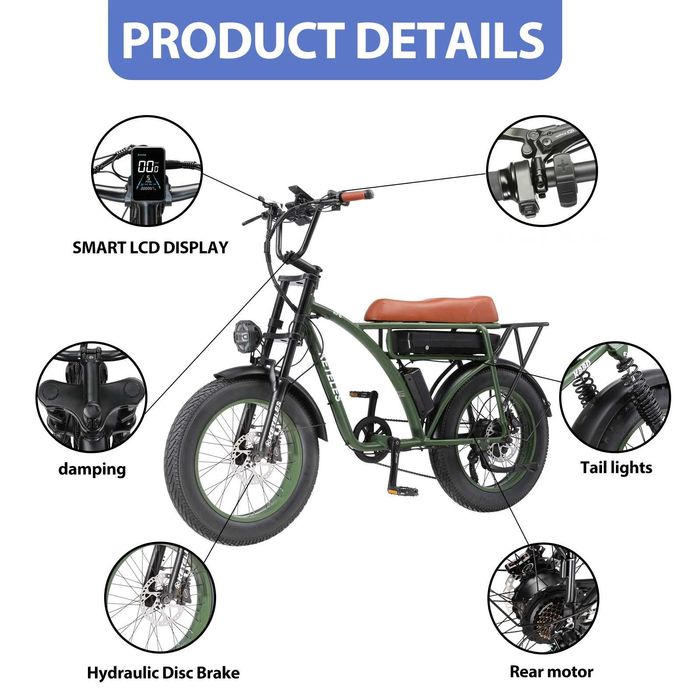 Bicicleta eletrica 1000 / 2000w 48v dois lugares travões disco