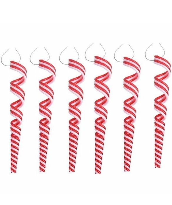 6 szt. Świąteczny lizak Ornament Plastikowe białe i czerwone laski