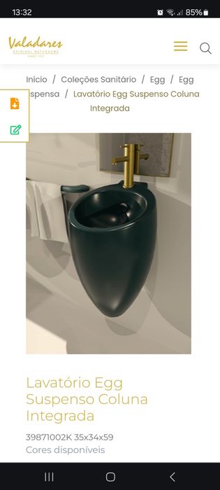 Lavatório "Egg" suspenso Valadares