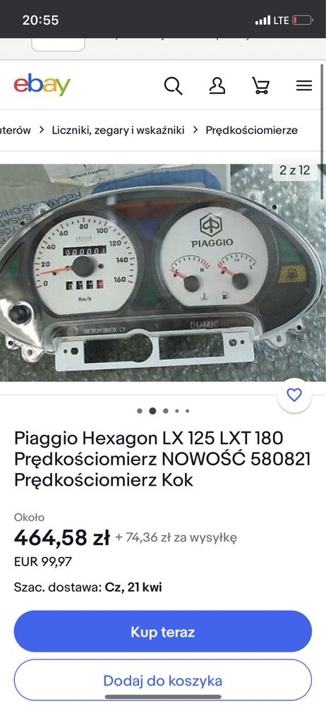 Piaggio Hexagon LX 125 LXT 180 Licznik Prędkościomierz Nowy