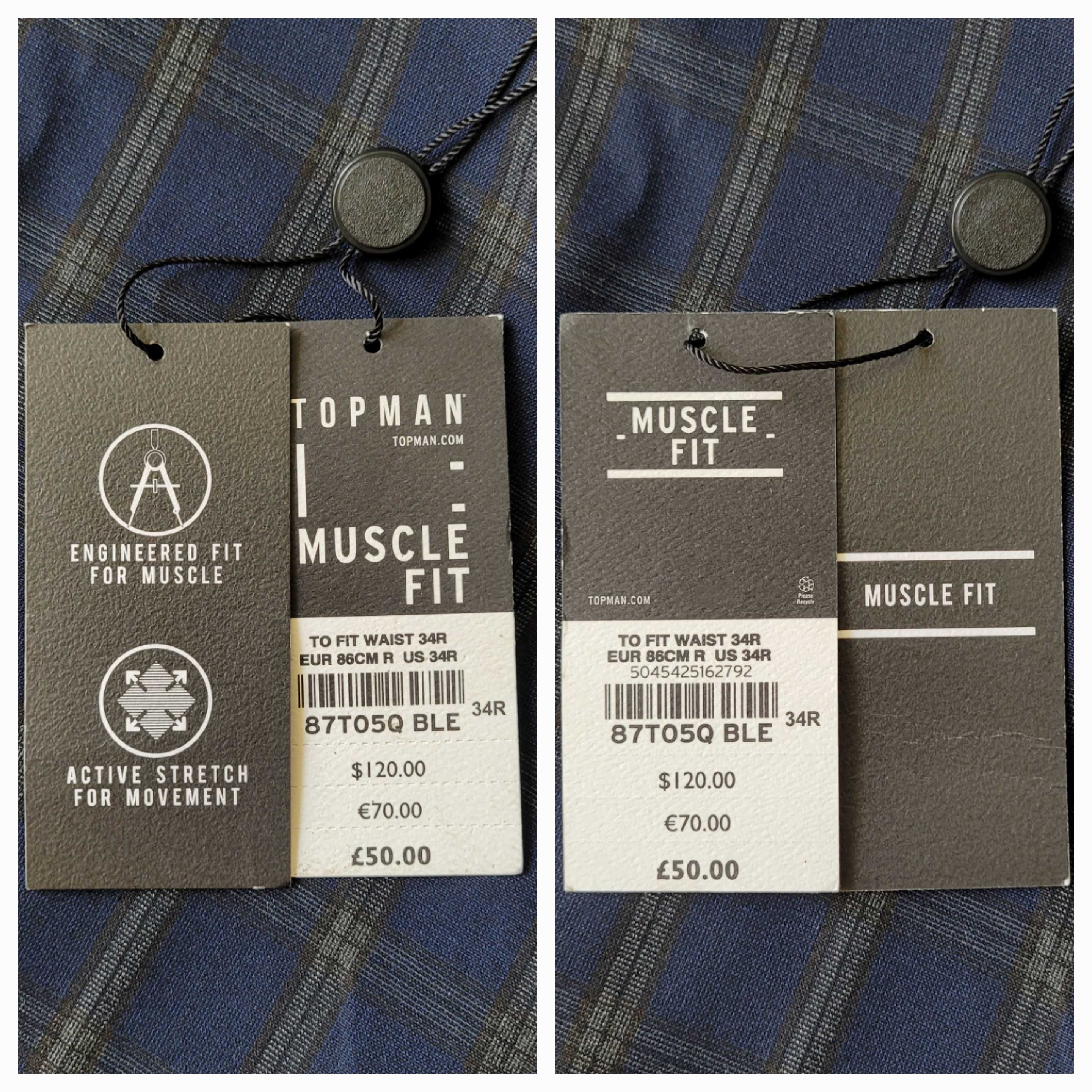 Нові TOPMAN розмір L W34 чоловічі брюки штани Muscle fit в клітку сині