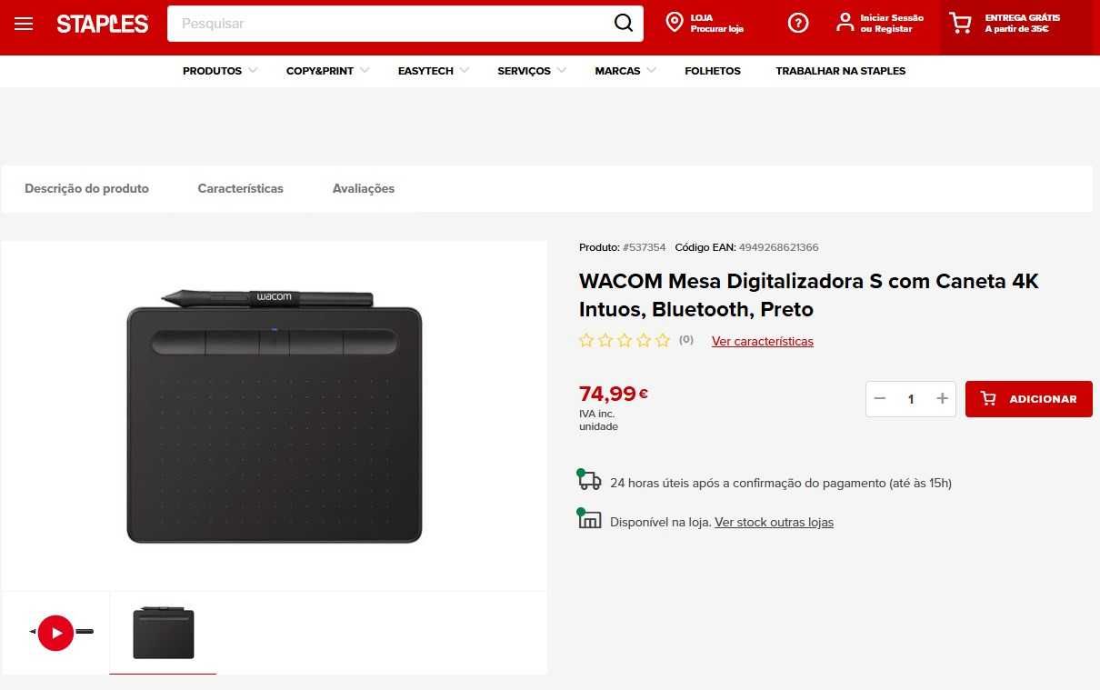 Mesa Digitalizadora Wacom Intuos S Bluetooth
