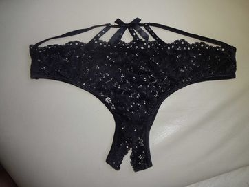 Ann Summers koronkowe stringi majtki z dziurką paski cyrkonie M  38-40