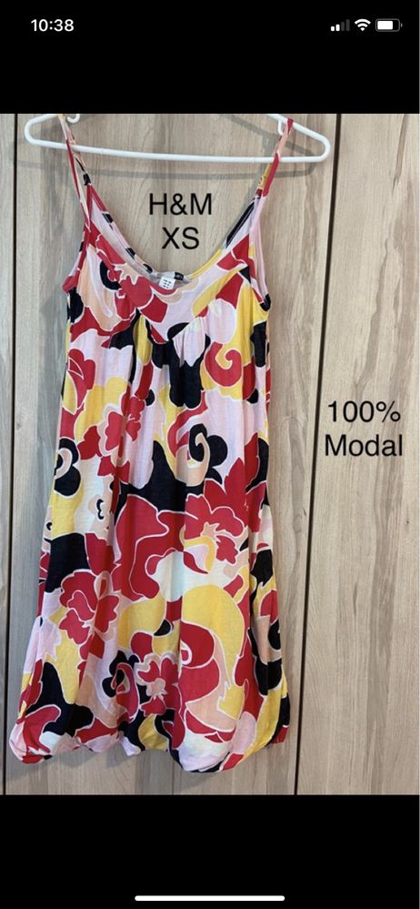 H&M XS 34 letnia sukienka 100% modal na lato ramiączka kolorowa