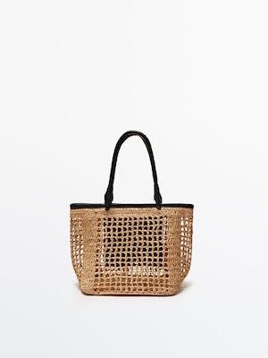 Mala a Tiracolo em ráfia c/alça em pele, Massimo Dutti (nova)