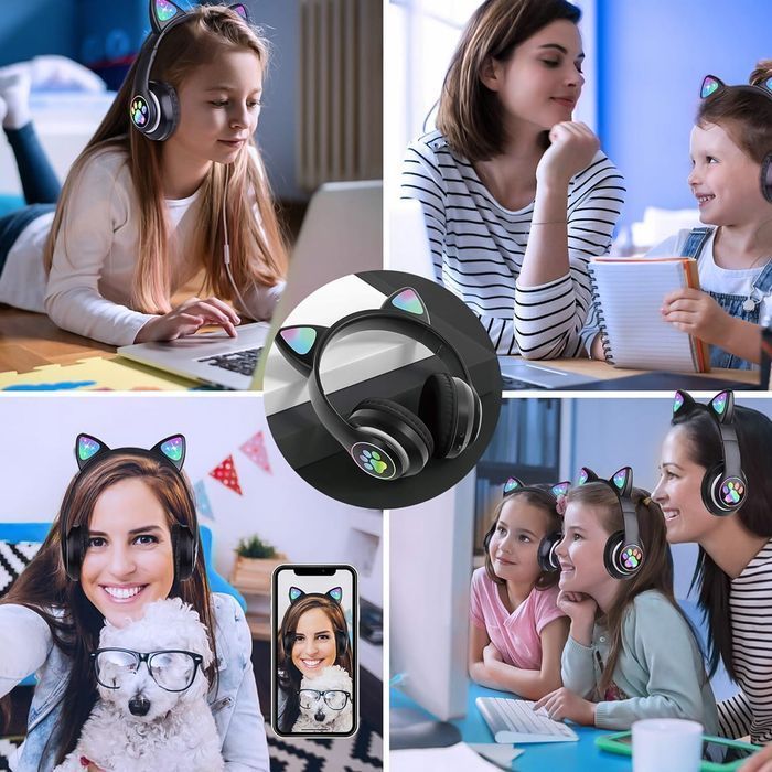 Bezprzewodowe Słuchawki Bluetooth Kocie Uszy Czarny LX-B39A dla Dzieci