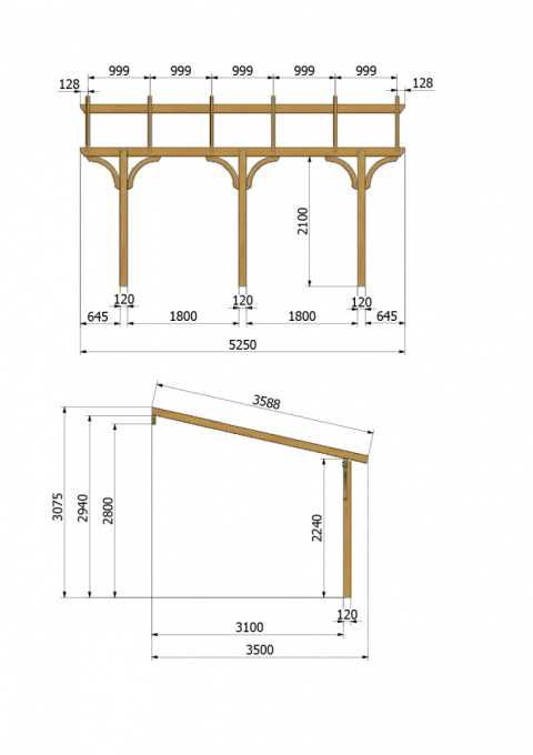 Zadaszenie tarasu, wiata, carport, garaż, konstrukcja 350 x 525 cm