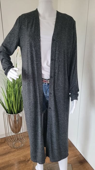 Kardigan damski z wiskozą długi szary melanż S/M