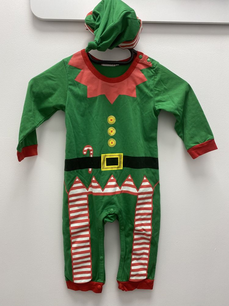 Świąteczna piżamka pajacyk świąteczny Elf Elfik + czapeczka 80