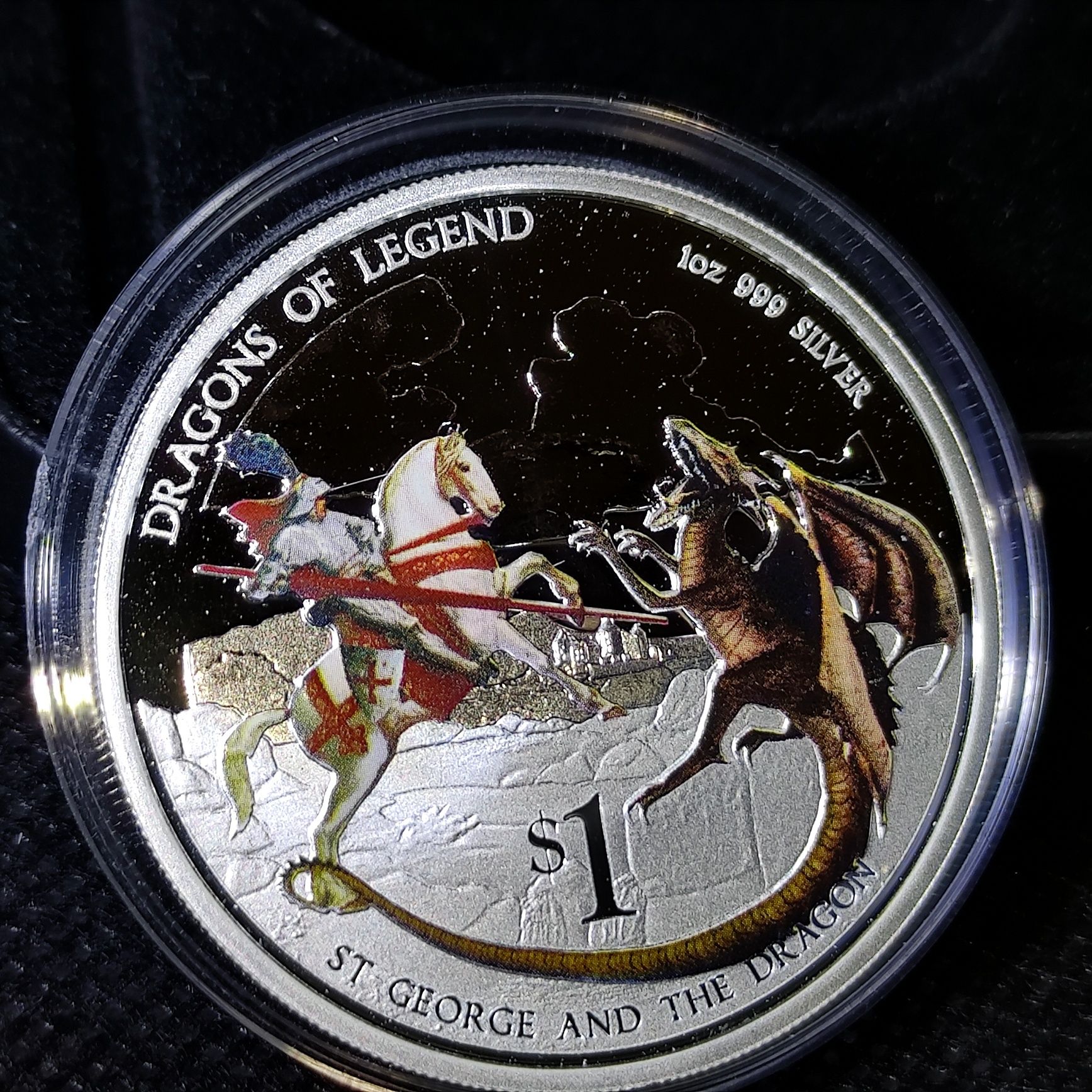 Серебряная монета святой Георгий и дракон 1 доллар 2012 Тувалу
