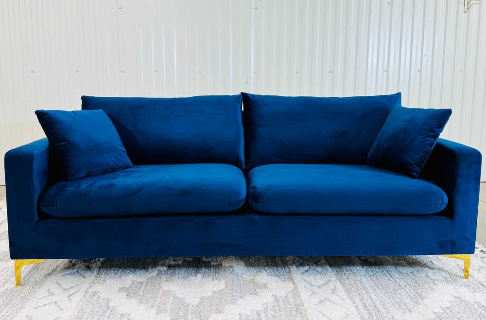 Sofa Kanapa welurowa Glamour Chabrowa Ciemny niebieski NOWA WYPRZEDAŻ!