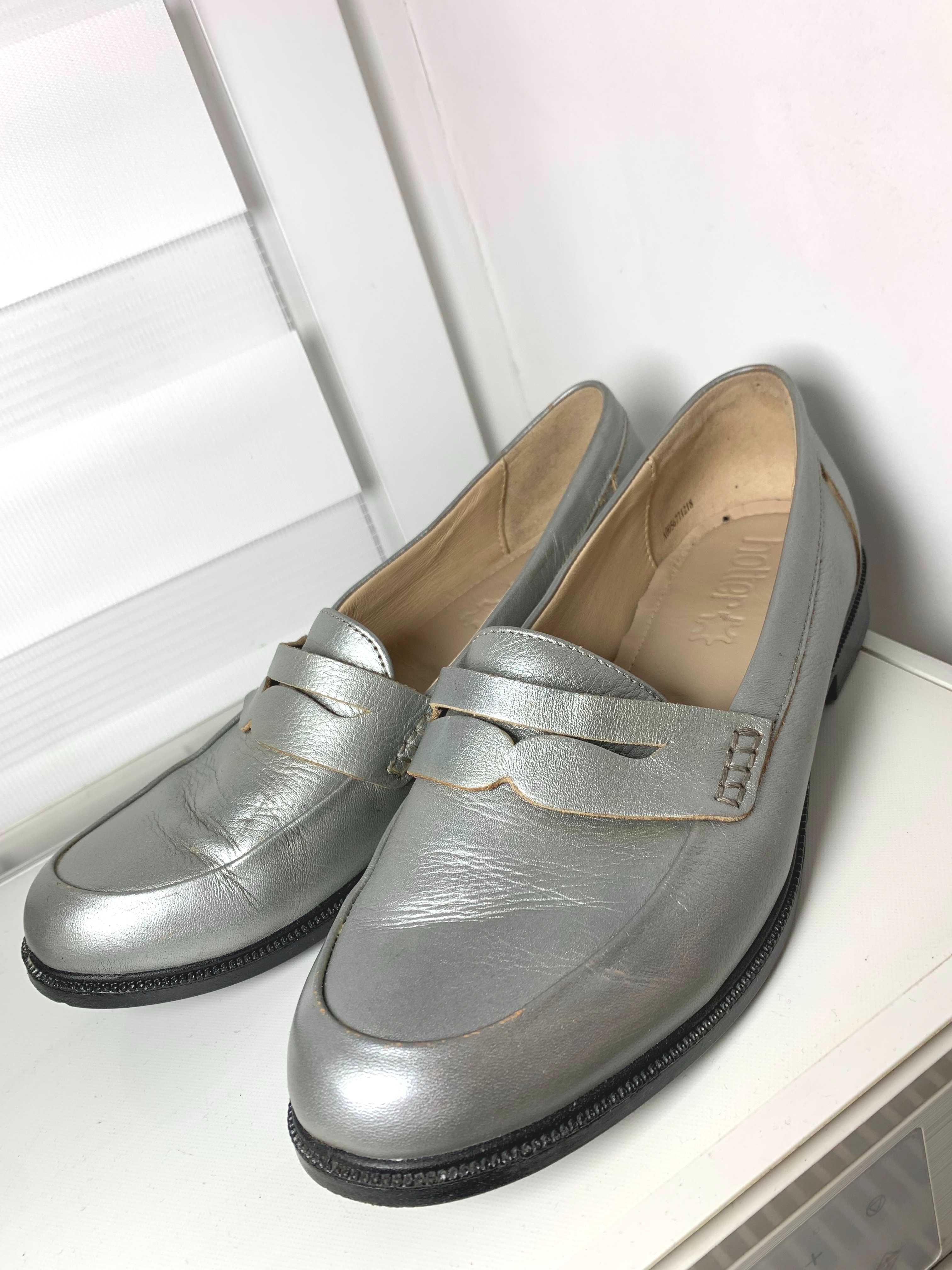 buty loafers 39 skóra naturalna skórzane mokasyny lords srebrne oxford