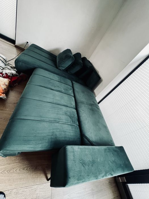 Narożnik butelkowa zieleń VELVET NEW lewy