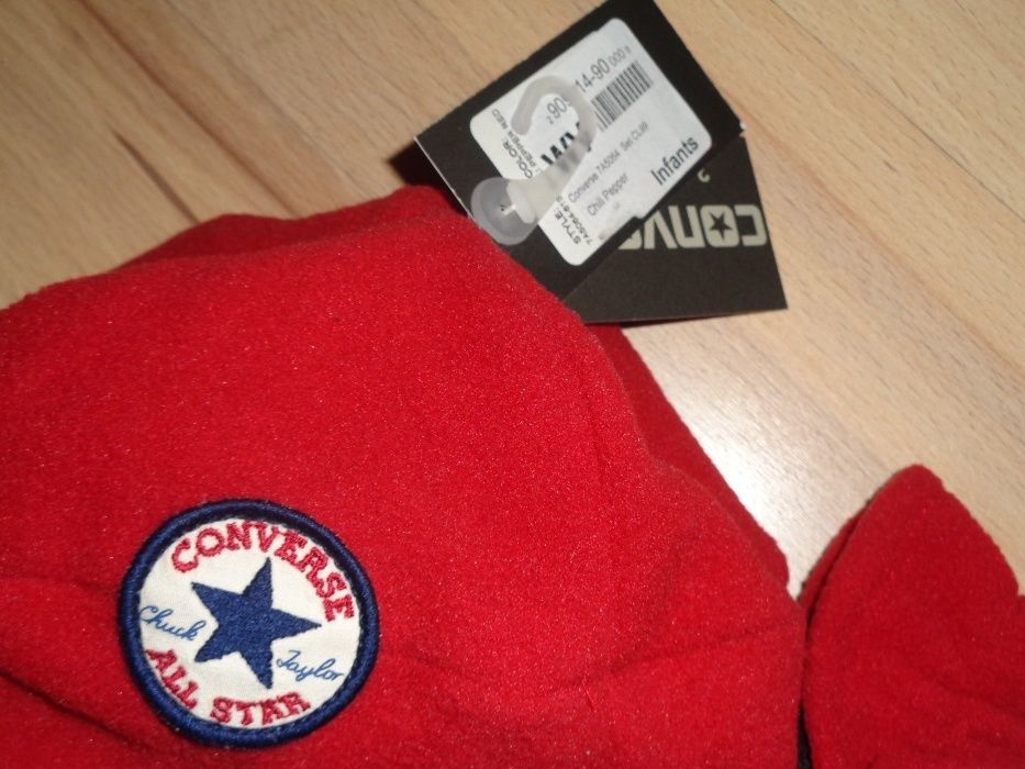 CONVERSE all star NOWY bordowy dziecięcy komplet czapka + rękawiczki