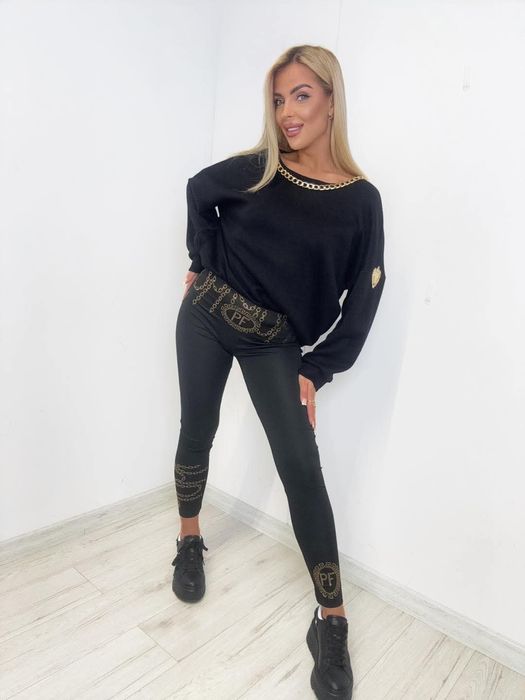 Piękne legginsy z cyrkoniami modele logo paparazzi fashion