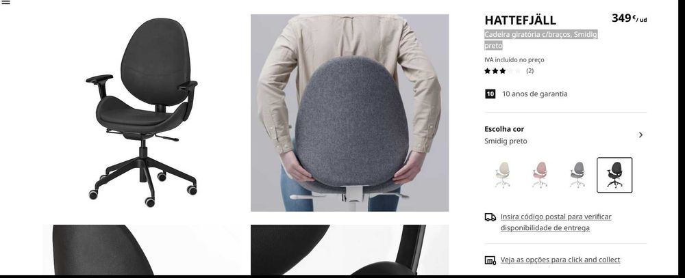 Cadeira HATTEFJÄLL Cadeira giratória c/braços, Smidig preto