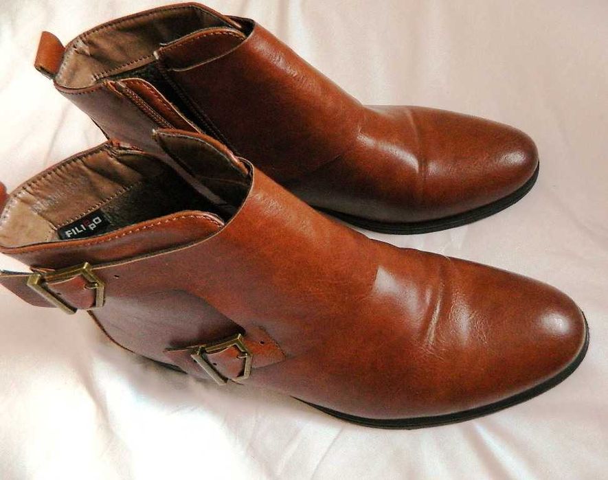 Oryginalne brązowe botki z klamrami 40/25,5 cm