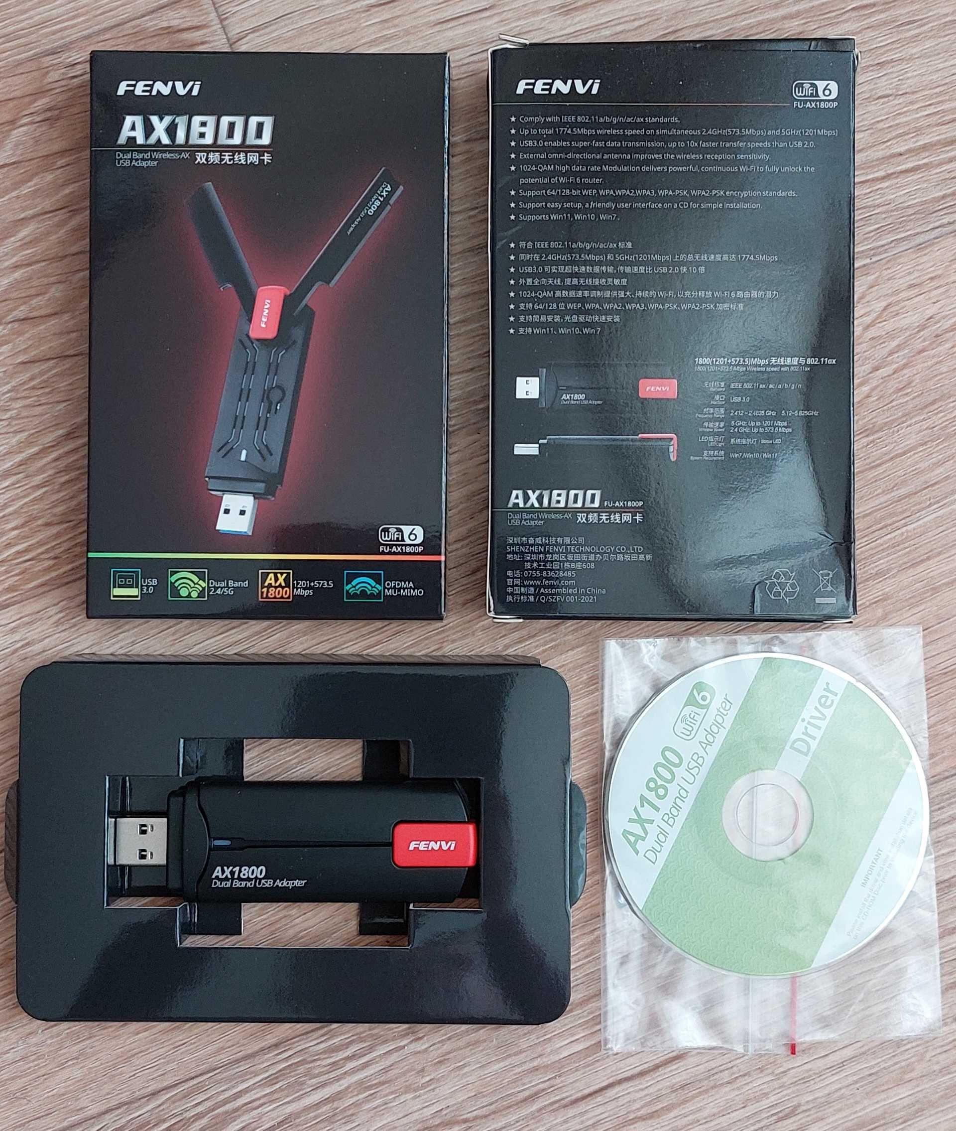 Двухдиапазонный WiFi 6 USB 3.0 aдаптep АХ1800Р Мбит/с 2.4/5Ггц