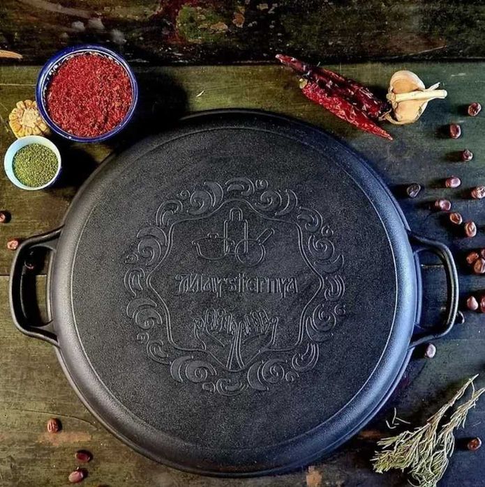 Казан чавунний узбецький об`ємом 12 л WOK із кришкою-сковородою