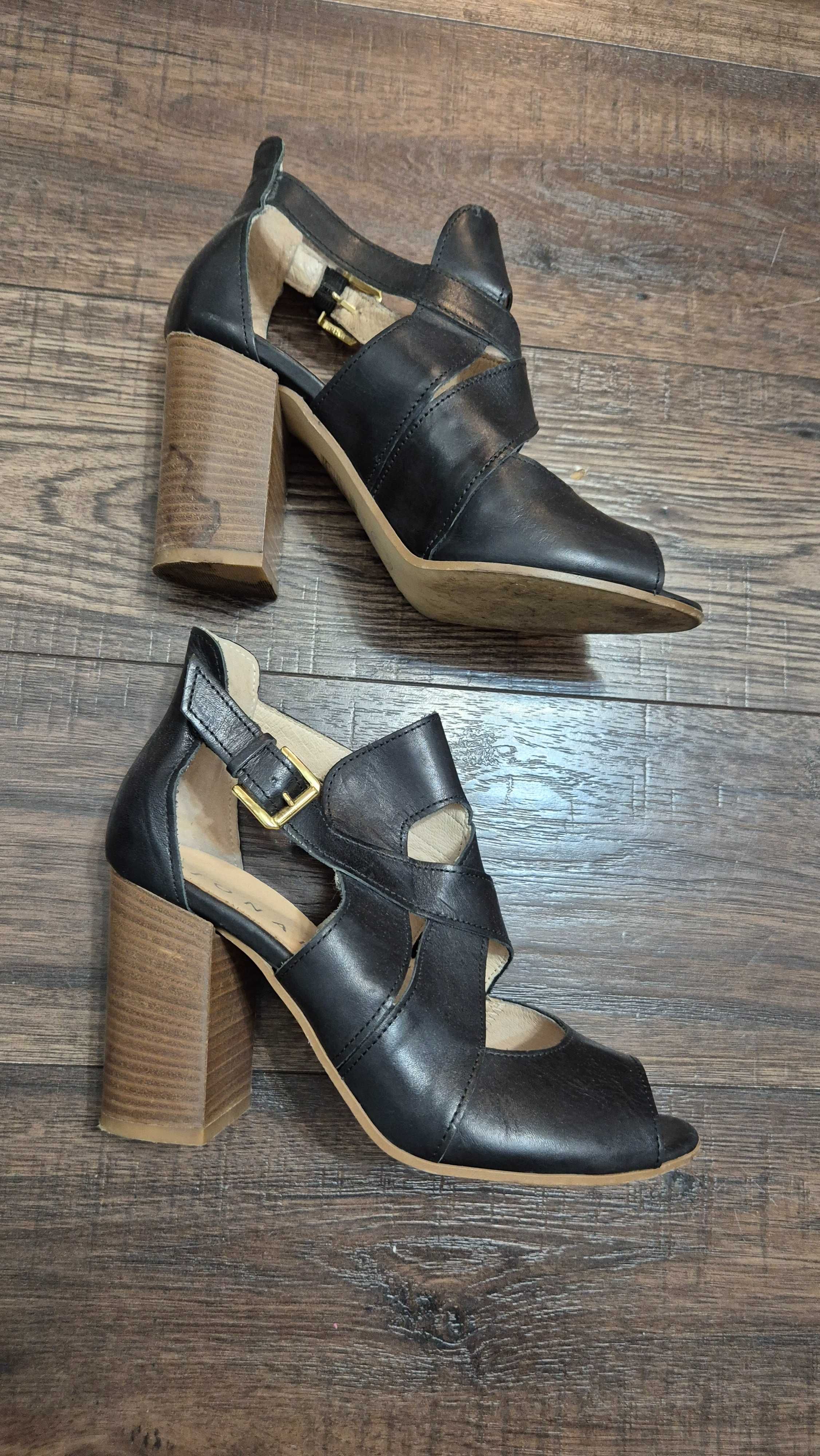 036 D buty sandały na słupku jonak skóra naturalna czarne rozm 38