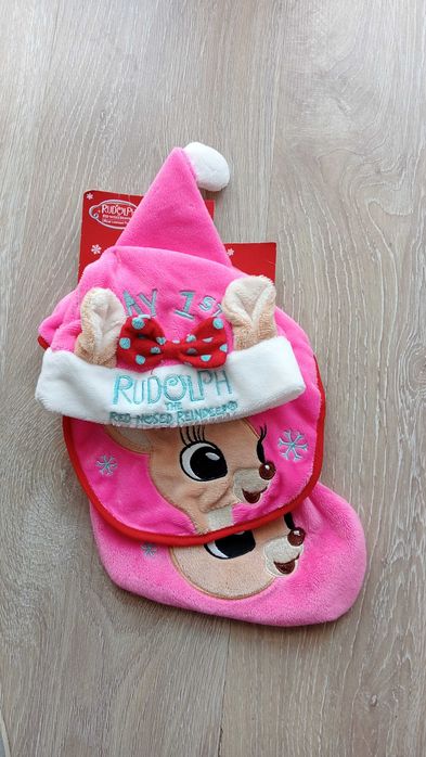 Zestaw świąteczny czapka, śliniak, skarpeta