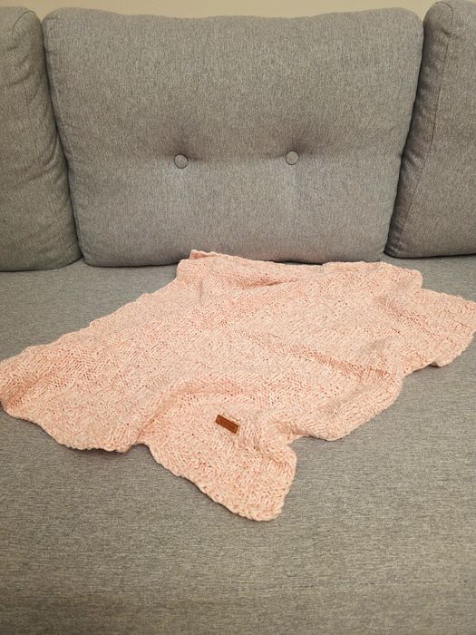 Koc kocyk do wózka Handmade ręcznie robiony różowy 70x60