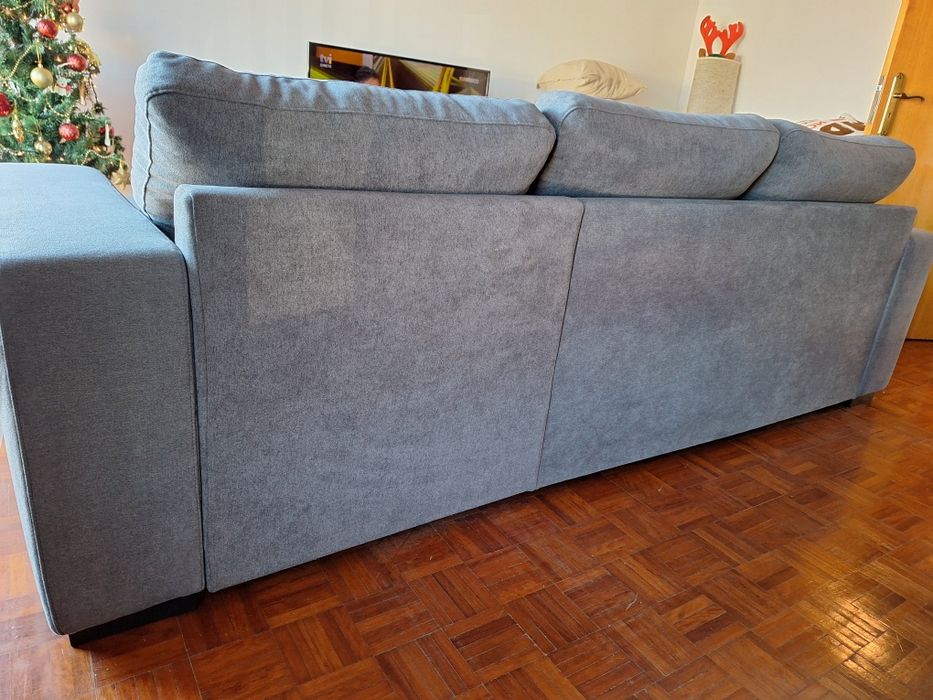 Sofa com chaise longue de 3 lugares com sofa cama