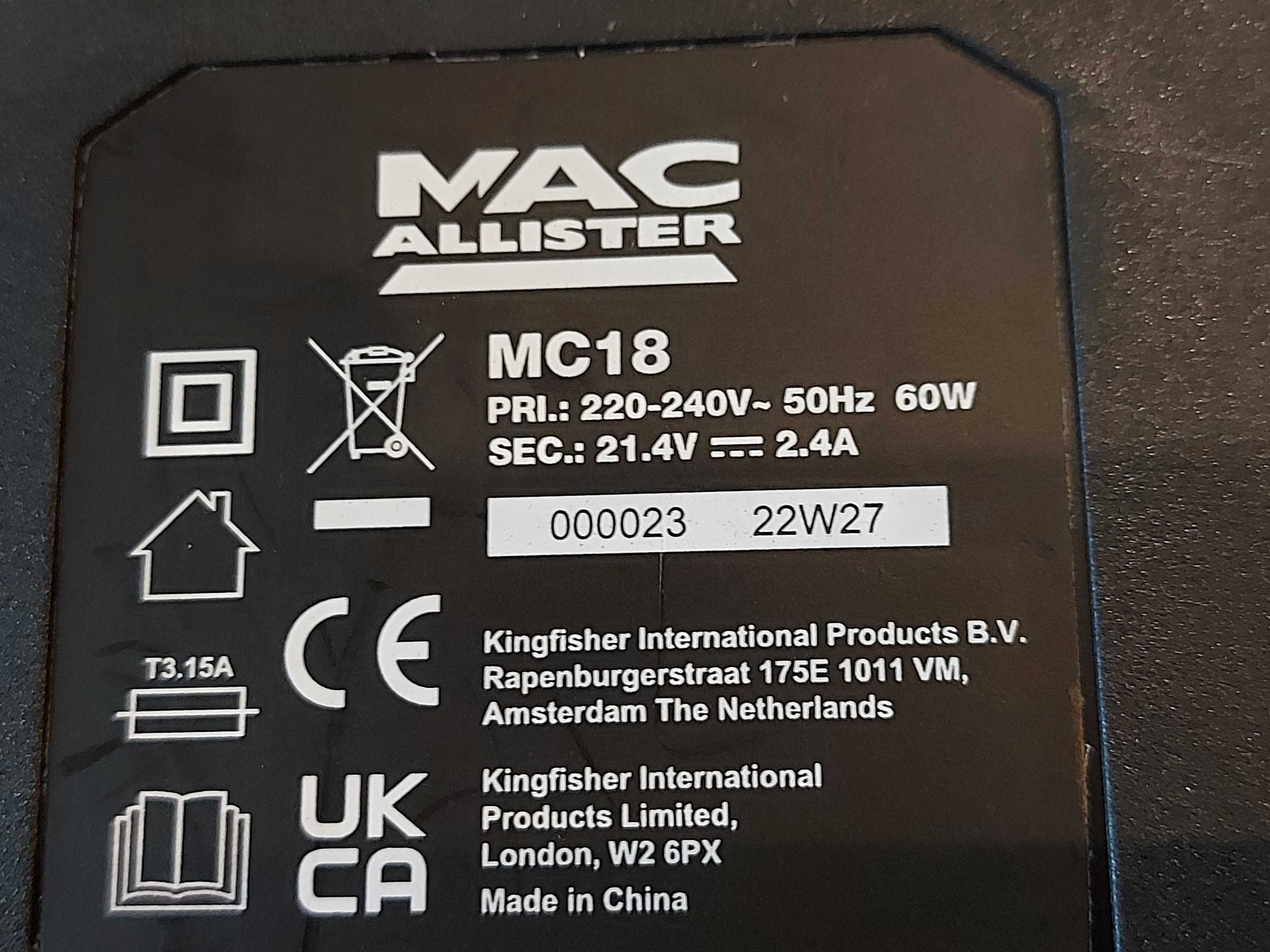 Ładowarka MacAllister MC18 do baterii LI-ION 18 V