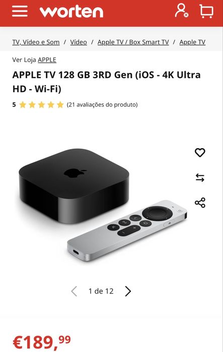 APPLE TV 128 GB 3RD Gen (iOS - 4K Ultra HD - Wi-Fi)
