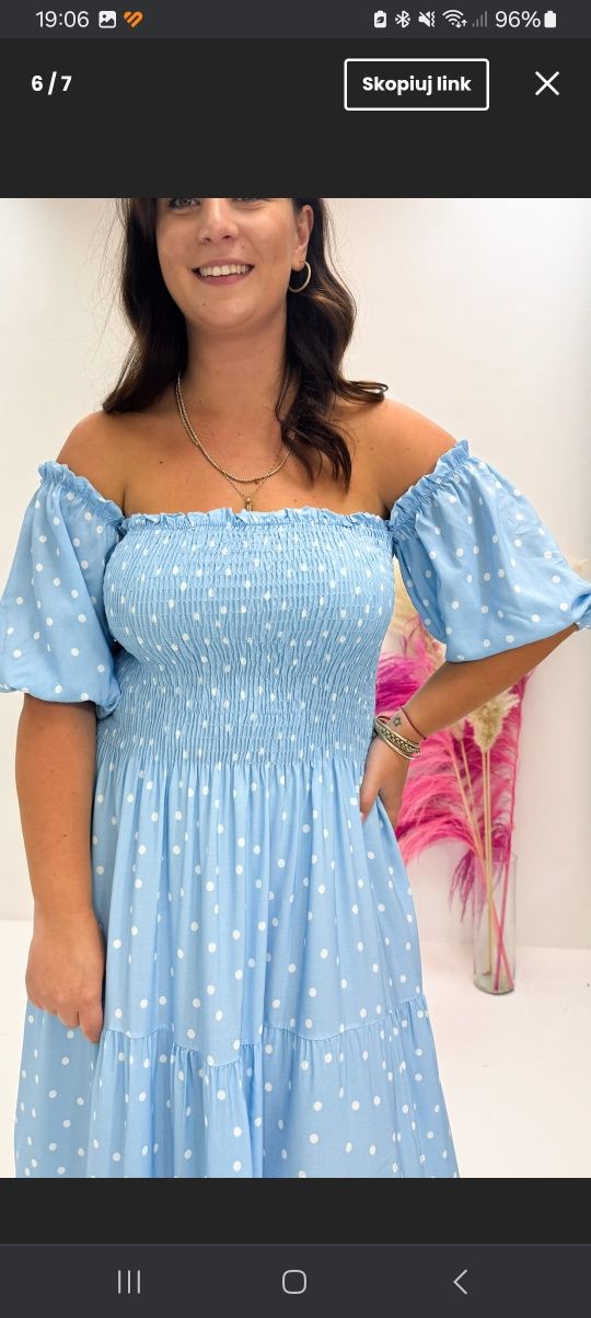 Długa, jasnoniebieska sukienka damska plus size , hiszpanka ,L,XL,XXL