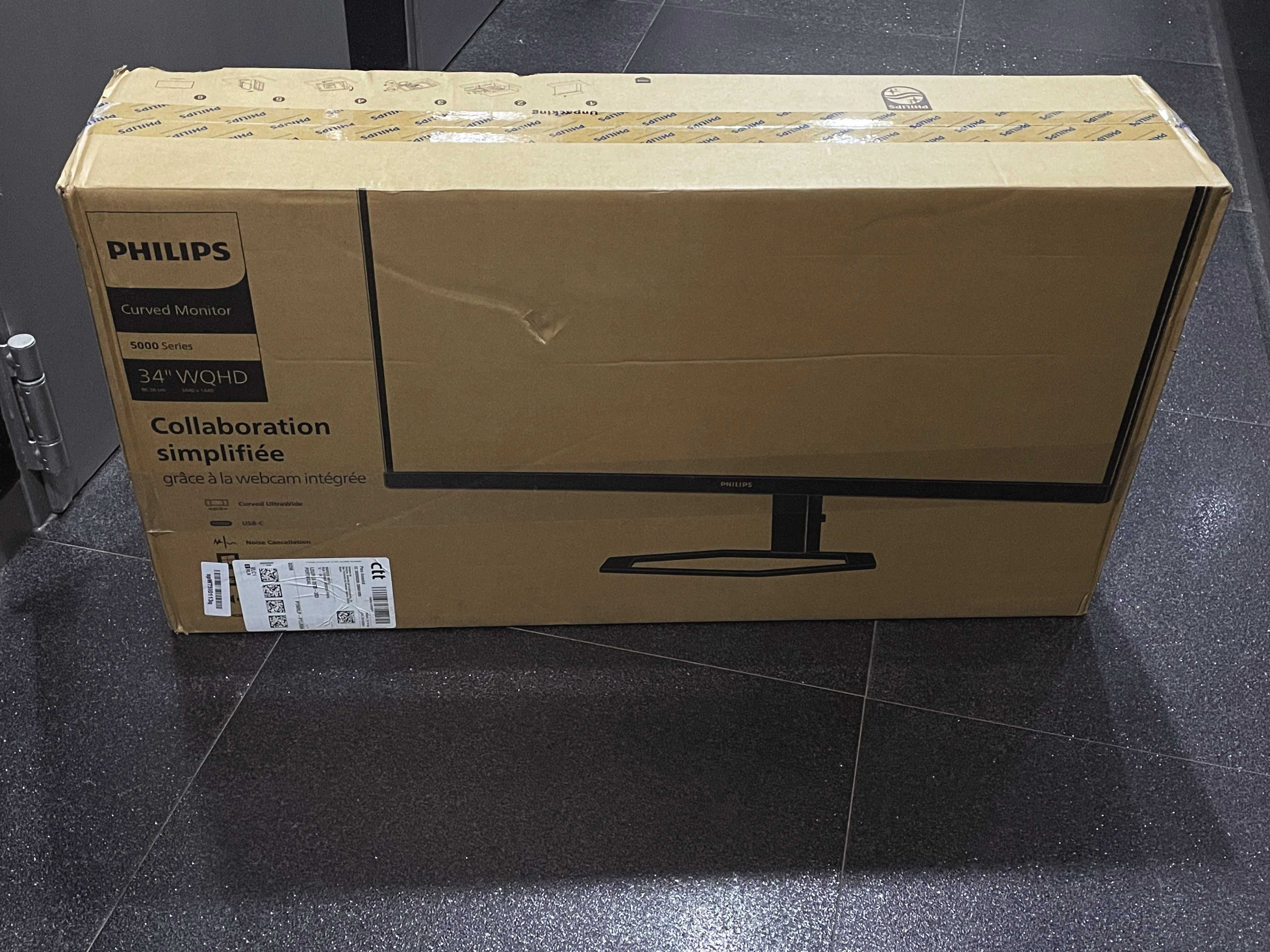 Monitor PHILIPS 34′ 2K WQHD VA 100Hz c/ Webcam Noise Cancelling Coluna