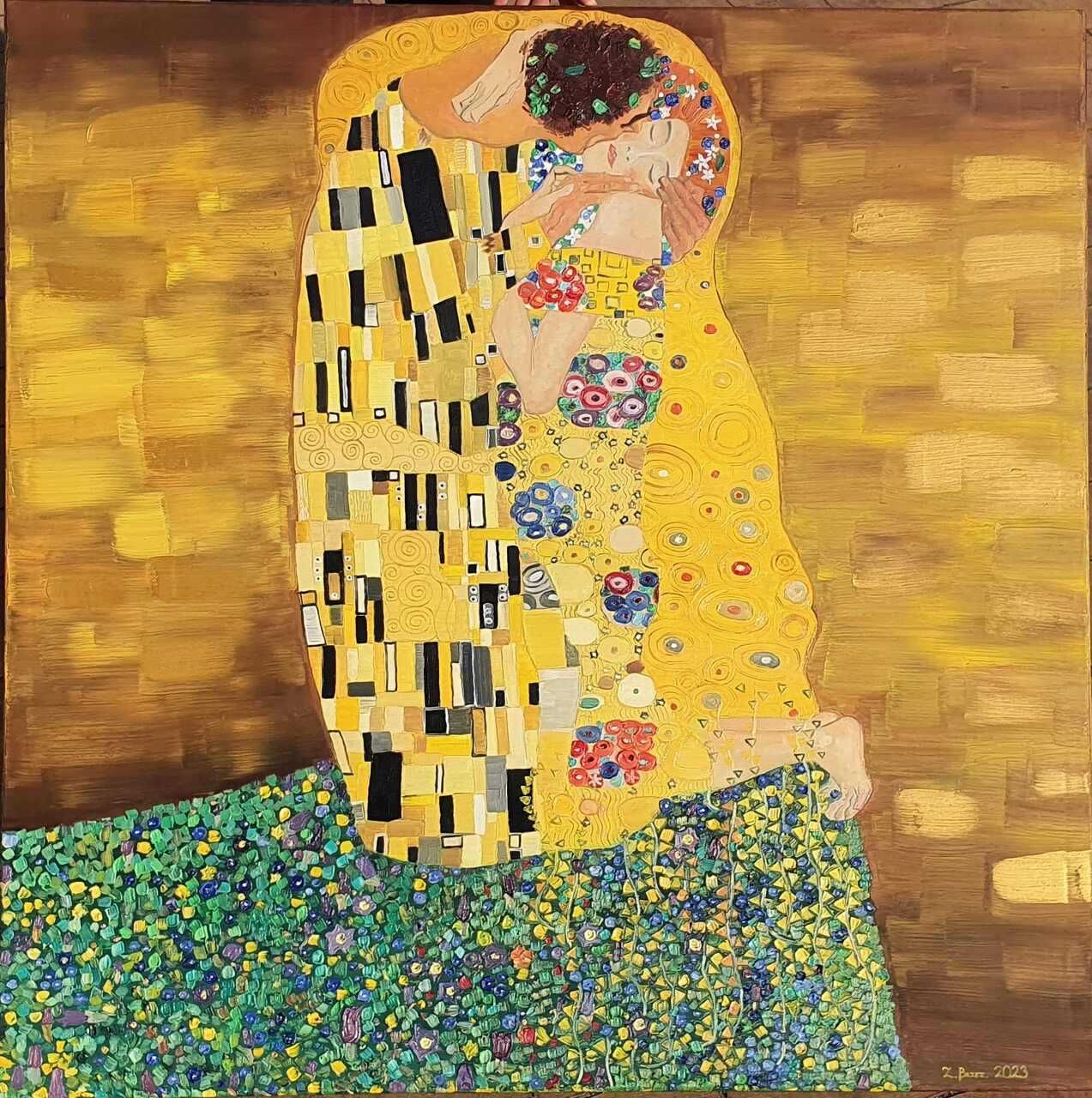 Gustav Klimt "Pocałunek" - Obraz olejny, wymiary 100x100, na płótnie