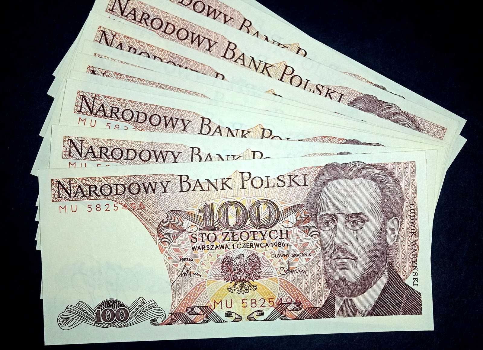 Banknot PRL 100 zł 1986   UNC   Rzadka seria  MU