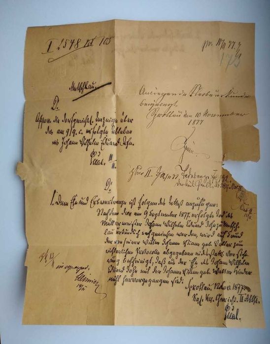 List z miejscowości Sprottau z roku 1877