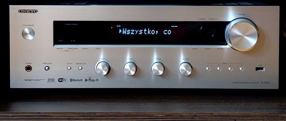 Onkyo TX-8250 – amplituner stereo, sieciowy, jak nowy, srebrny