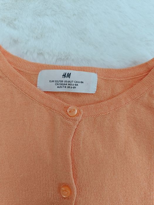 Pomarańczowy kardigan sweterek dziewczęcy 100% Bawełny 122/128 cm H&M