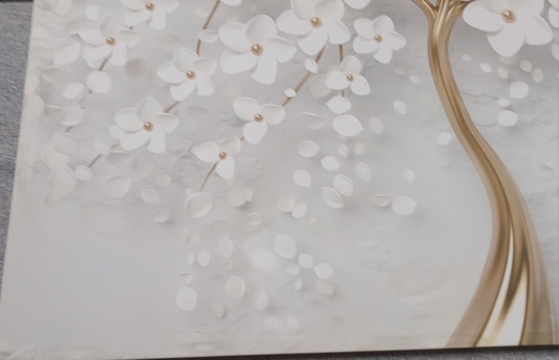 Obraz na płótnie 120x80 cm kwiaty białe płótno złoty