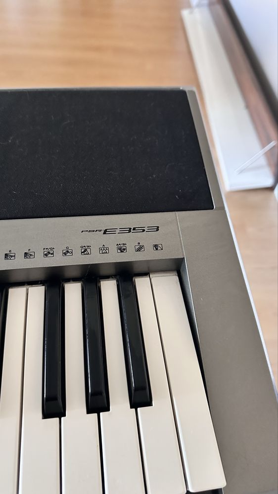 Yamaha PSR-E353 com suporte, banco e capa